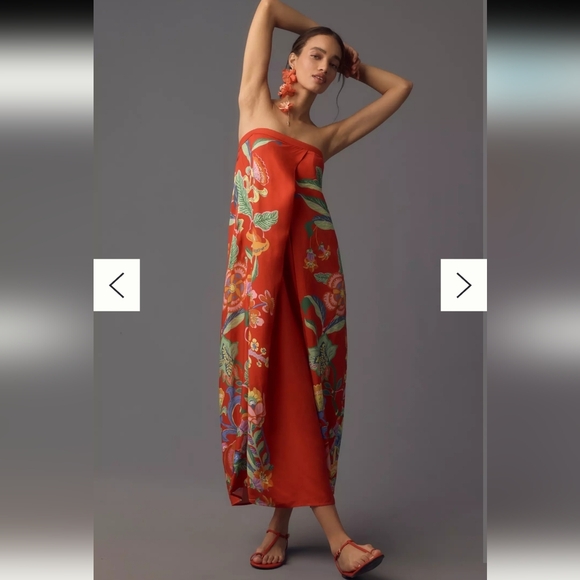 Anthropologie Strapless Pleated Column Midi Red Dress Size M - Picture 2 of 10